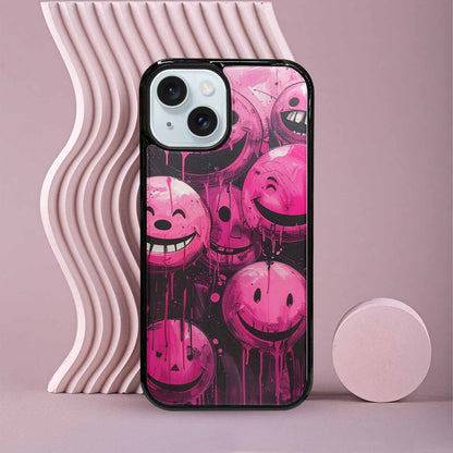 iPhone 15 Case — Melting Moon Smiley Black Pink Ink, Unique Phone Case Design