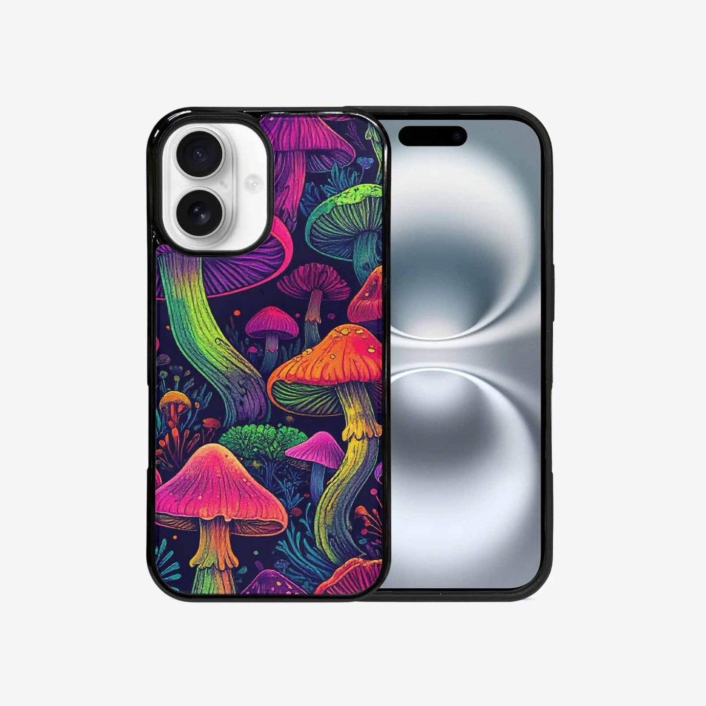 iPhone 16 Case — Mushroom Psychedelic Art Seamless Pattern Vibrant, Custom Art Phone Cover
