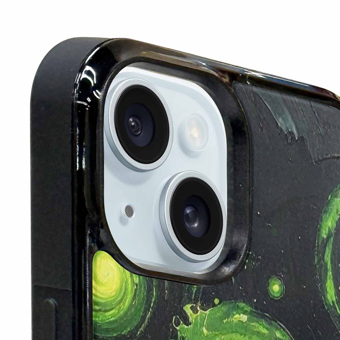 iPhone 15 Plus Case — Melting Galaxy Acid Green, Original Design Phone Case