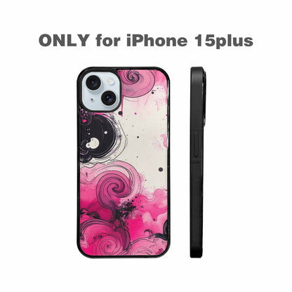 iPhone 15 Plus Case — Van Gogh Swirl Black Pink Ink, Custom Made Phone Cover