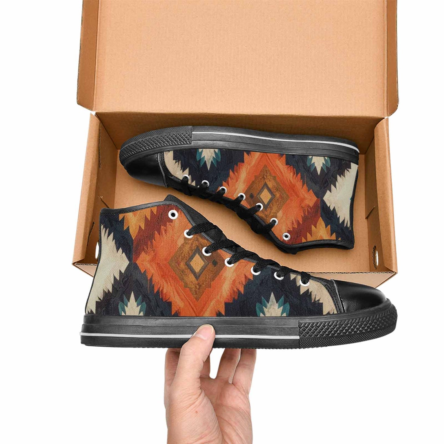 MEN'S Southwestern Geometric Diamond High Top Canvas Neon Fantasy Shoes