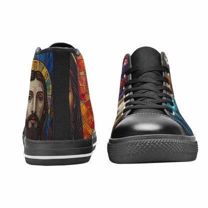 WOMEN'S Jesus Face Small High Top Canvas Vibrant Chaos Custom Shoes
