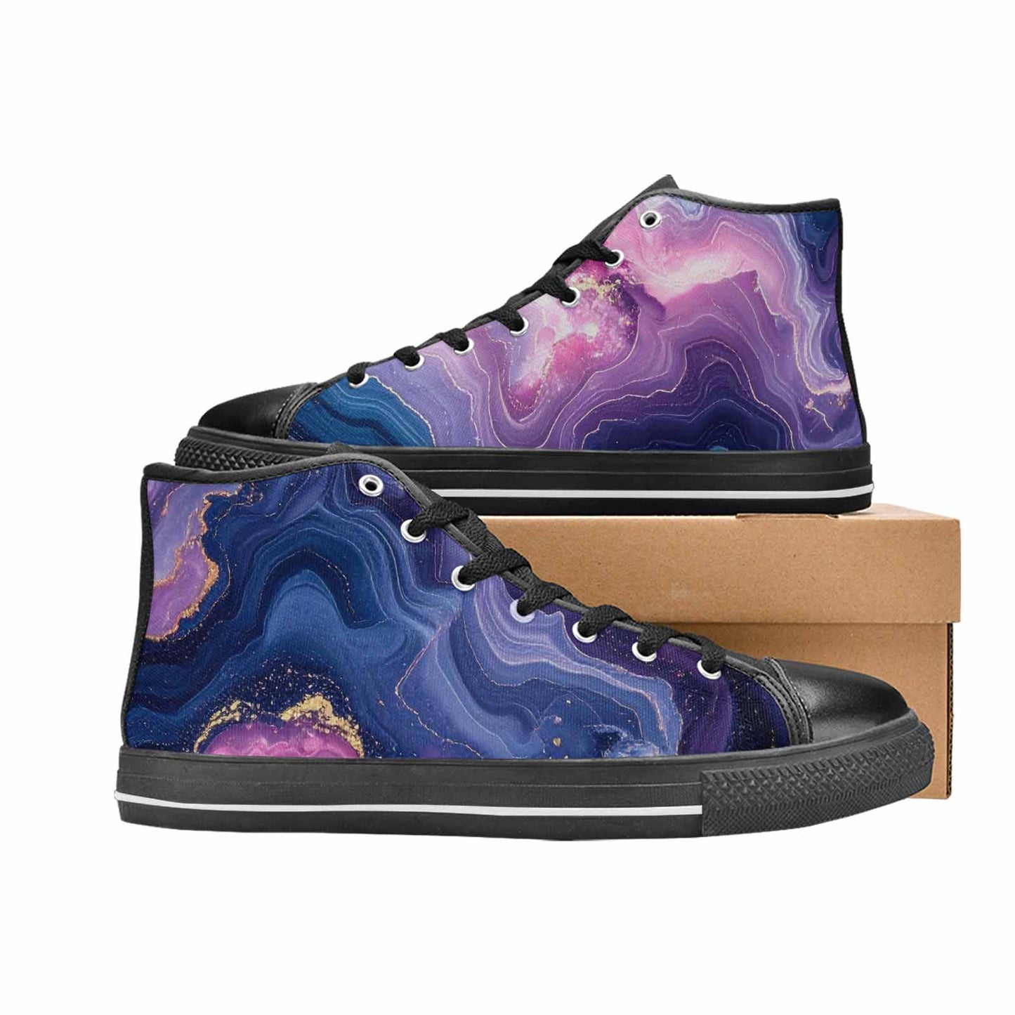 MEN'S Marble Galaxy High Top Canvas Neon Fantasy Custom Sneakers