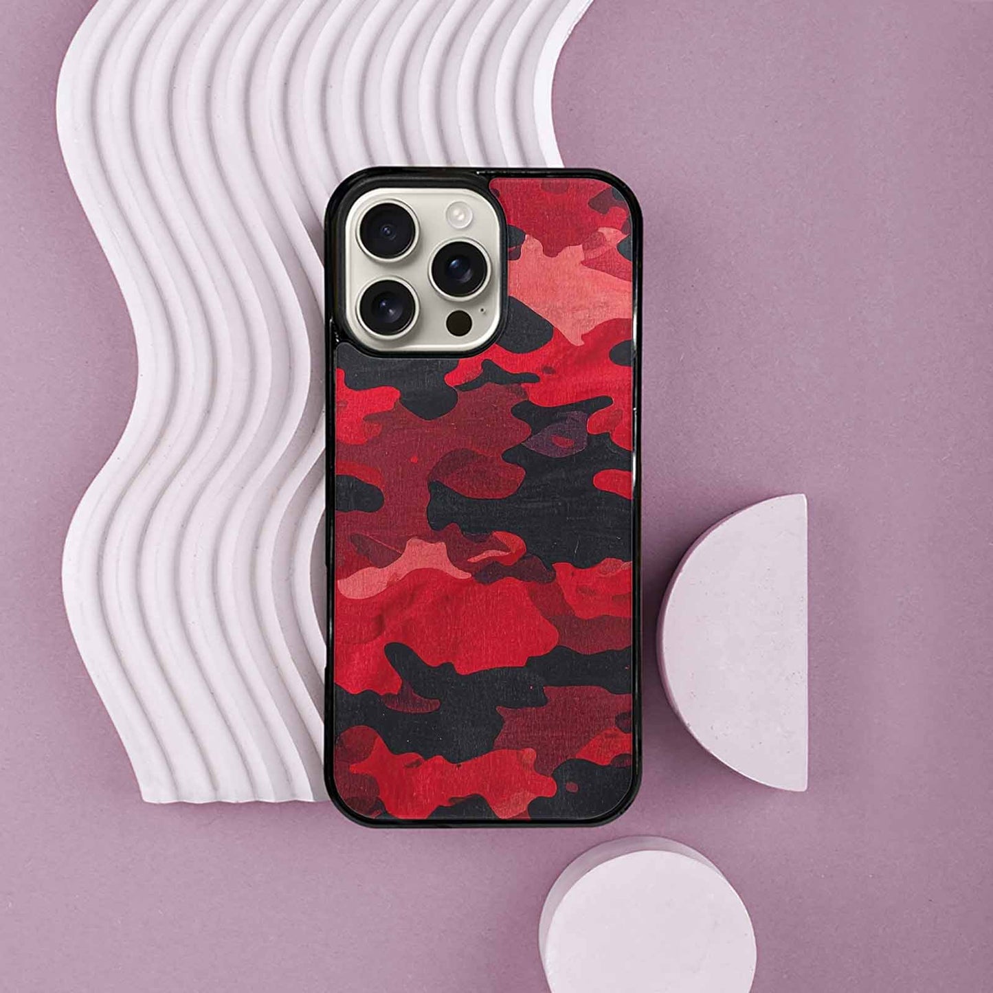 iPhone 16 Pro Max Case — Tactical Camo Red Black Custom, Custom Designed Case Cover