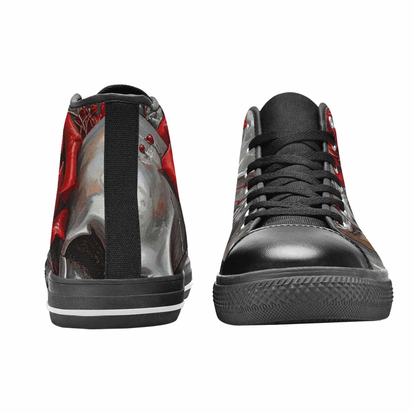 MEN'S Skulls Roses Chrome Airbrush High Top Canvas Surreal Custom Shoes
