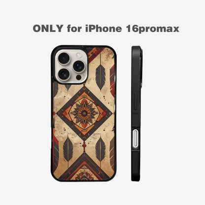 iPhone 16 Pro Max Case — Native American Geometric Pattern Arrows Feathers, Custom Art Phone Cover
