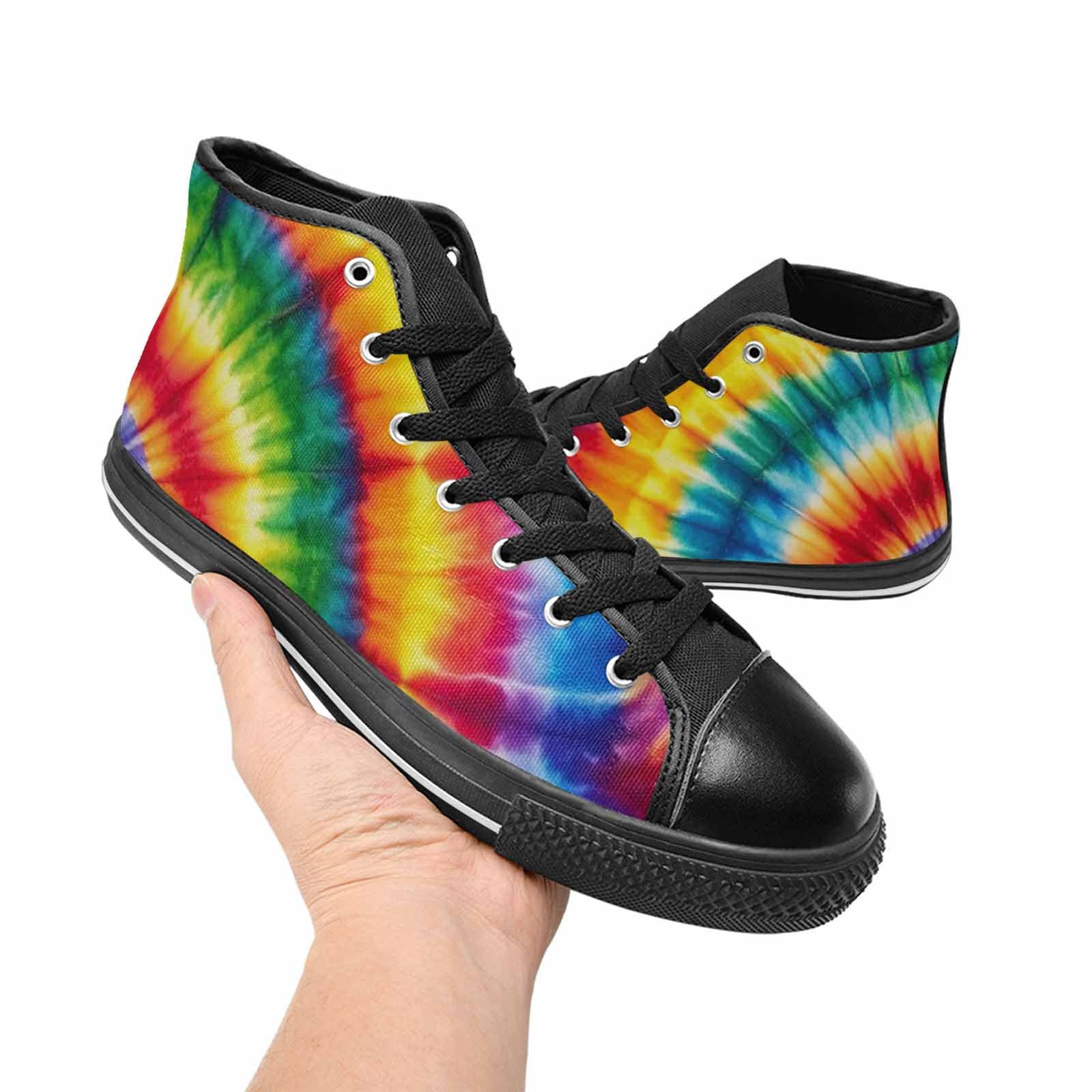 MEN'S Rainbow Spiral Tie Dye Alt High Top Canvas Vibrant Chaos Custom Shoes