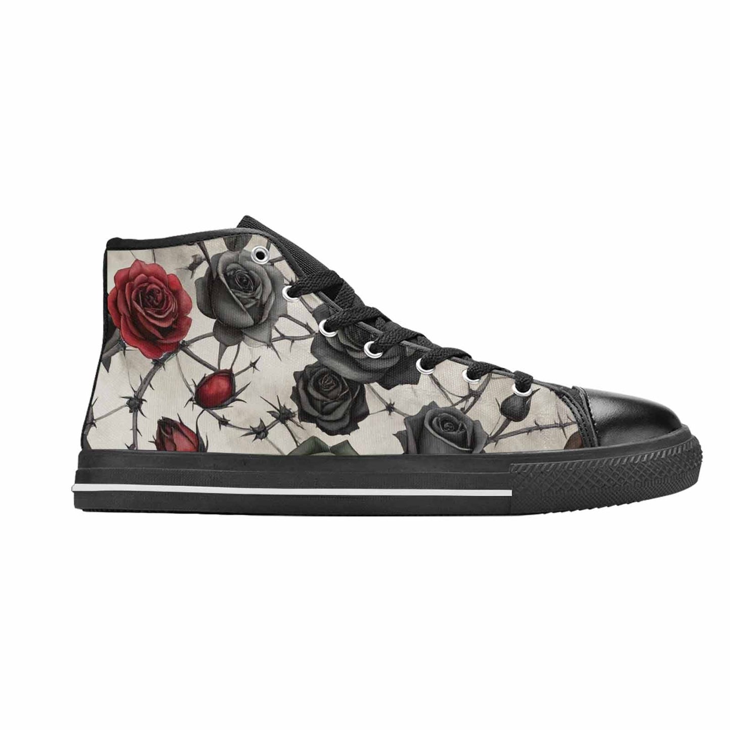 MEN'S Black Gothic Rose High Top Canvas Wallpaper Art Shoes