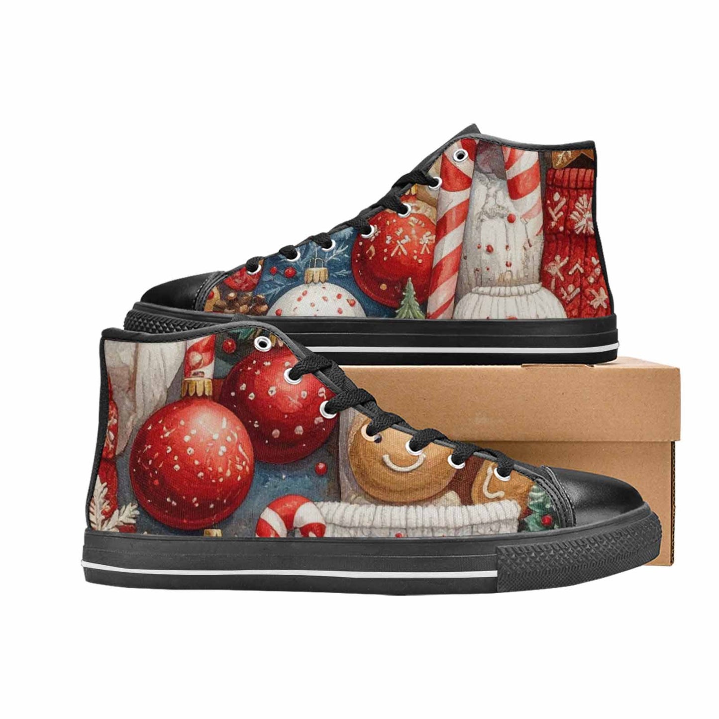 MEN'S Christmas Holly Snowflake High Top Canvas Vivid Sneakers