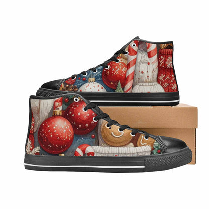 MEN'S Christmas Holly Snowflake High Top Canvas Vivid Sneakers