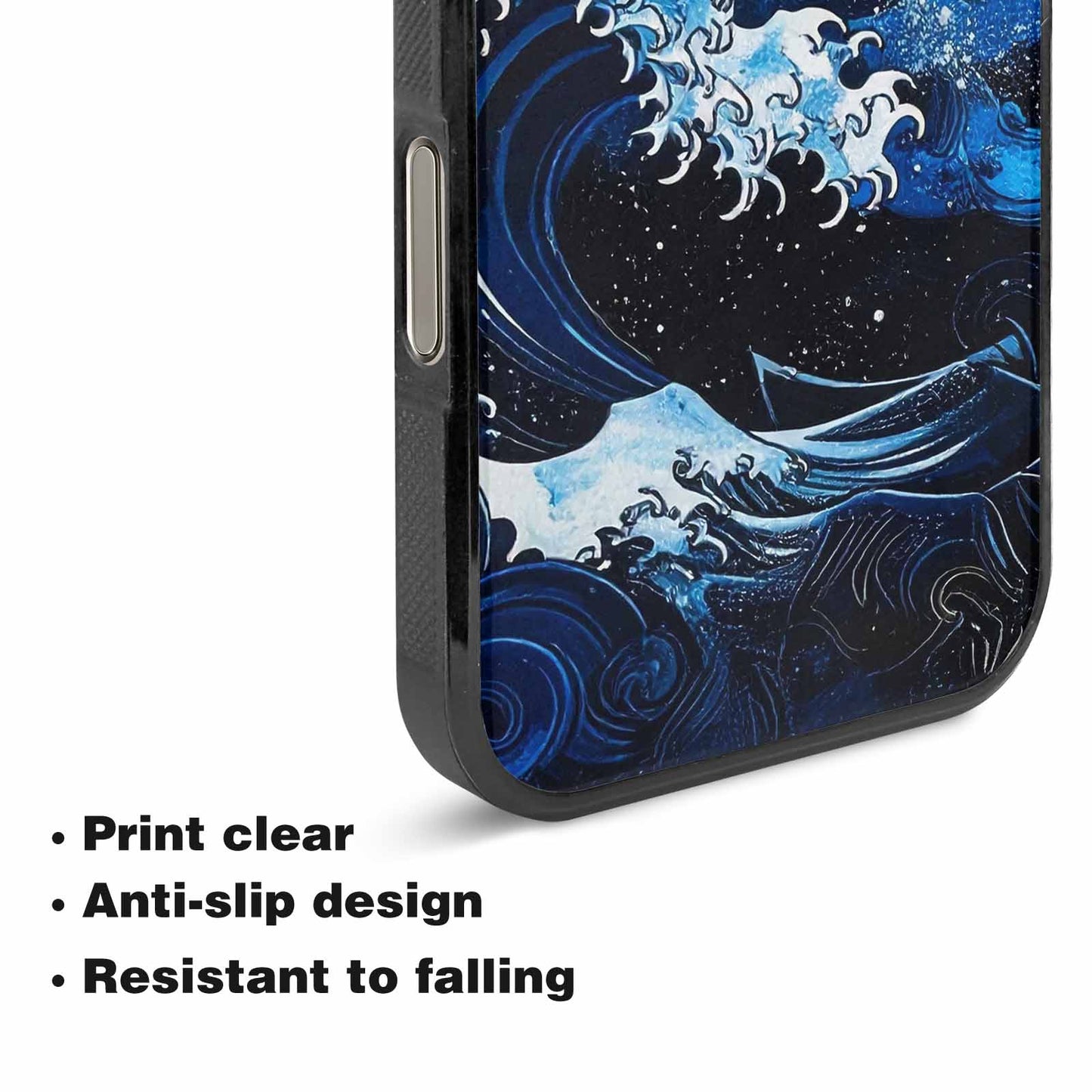 iPhone 16 Pro Max Case — Nautical Wave Black Blue Ink Wave, Custom Print Case Cover