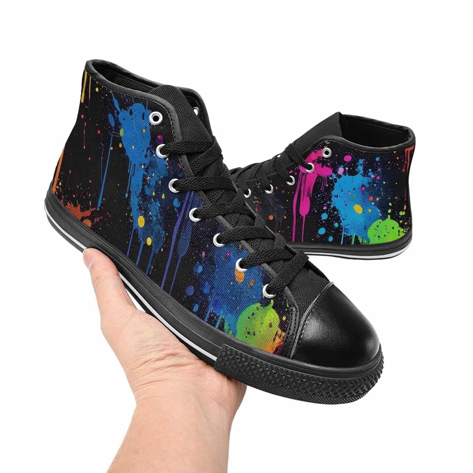 MEN'S Paint Splatter High Top Canvas Vibrant Chaos Custom Shoes