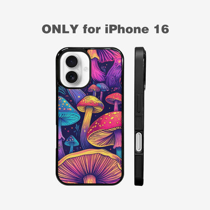 iPhone 16 Case — Mushroom Psychedelic Art Seamless Pattern Vibrant, Custom Printed Phone Case