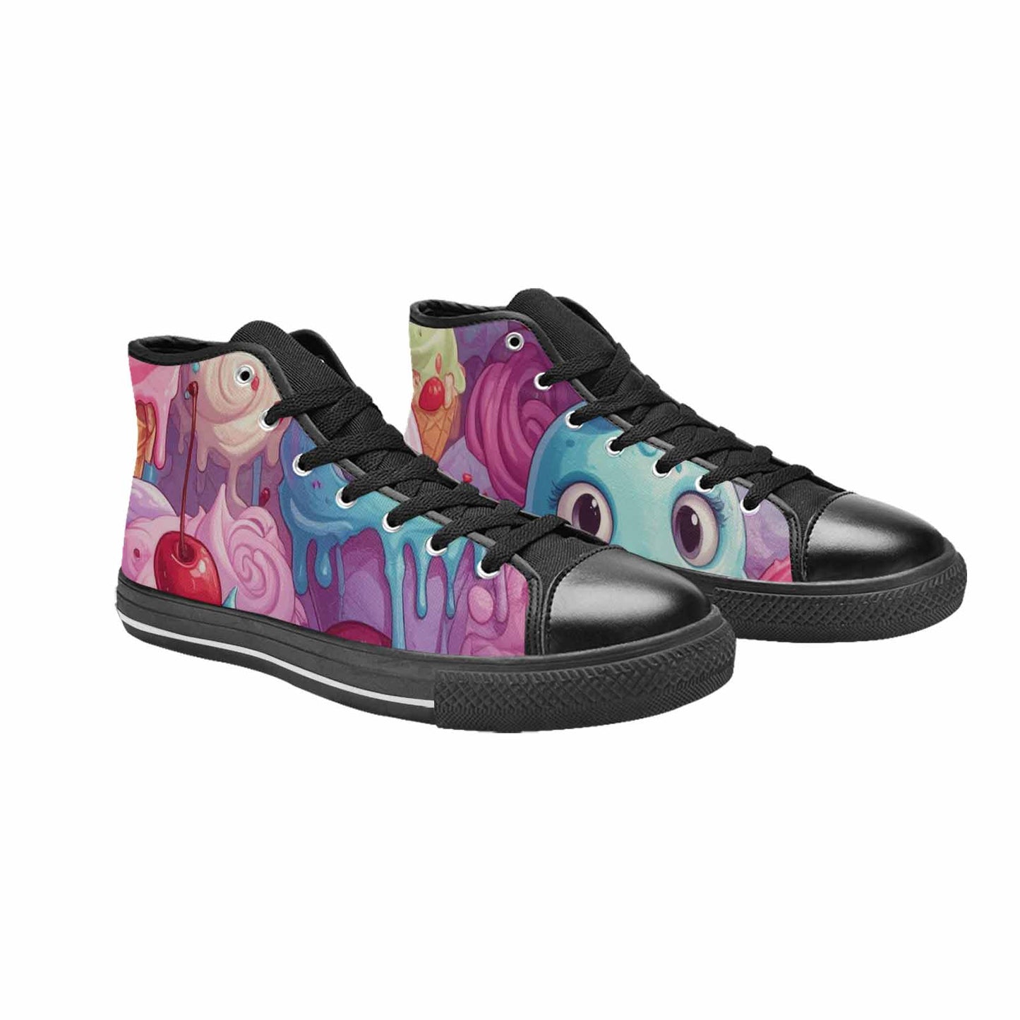 MEN'S Melting Icecream Monster Cherry High Top Canvas Wallpaper Art Shoes