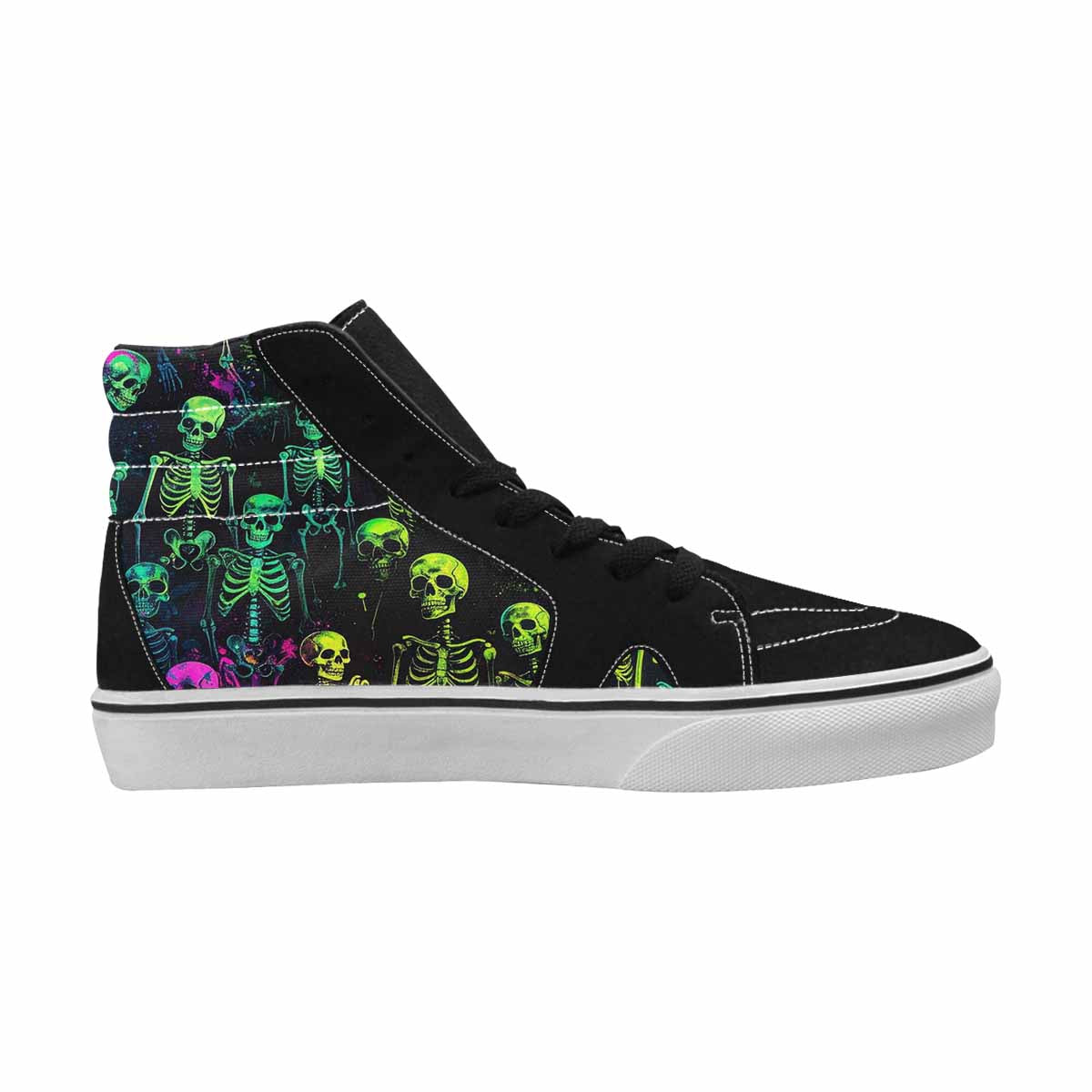 MEN'S Skeletons  Neon Green High Top Canvas Vibrant Chaos Sneakers