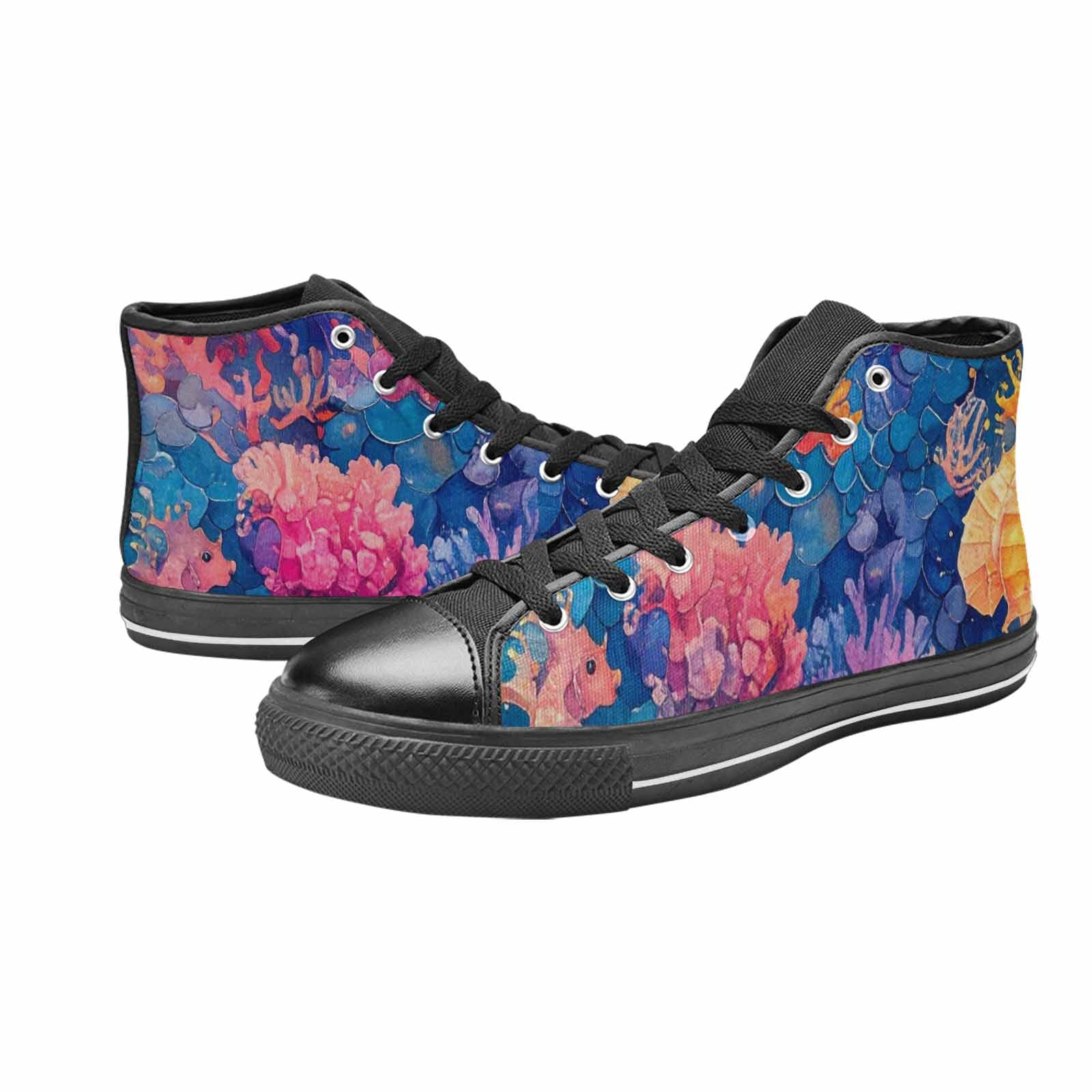 WOMEN'S Fish Scale Coral High Top Canvas Grunge Custom Shoes