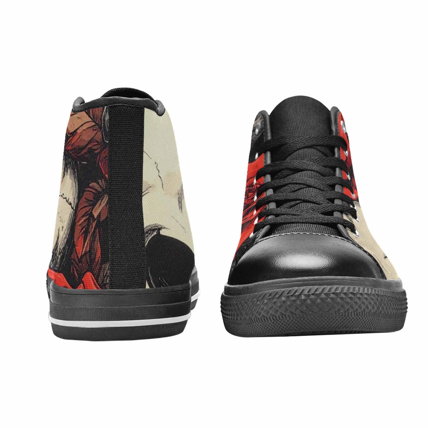WOMEN'S Skulls Roses Bold Pen Ink High Top Canvas Cottagecore Custom Sneakers