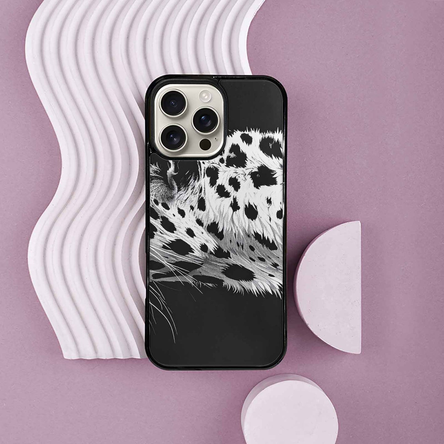 iPhone 16 Pro Max Case — Leopard Print Black And White Style, Custom Printed Phone Case