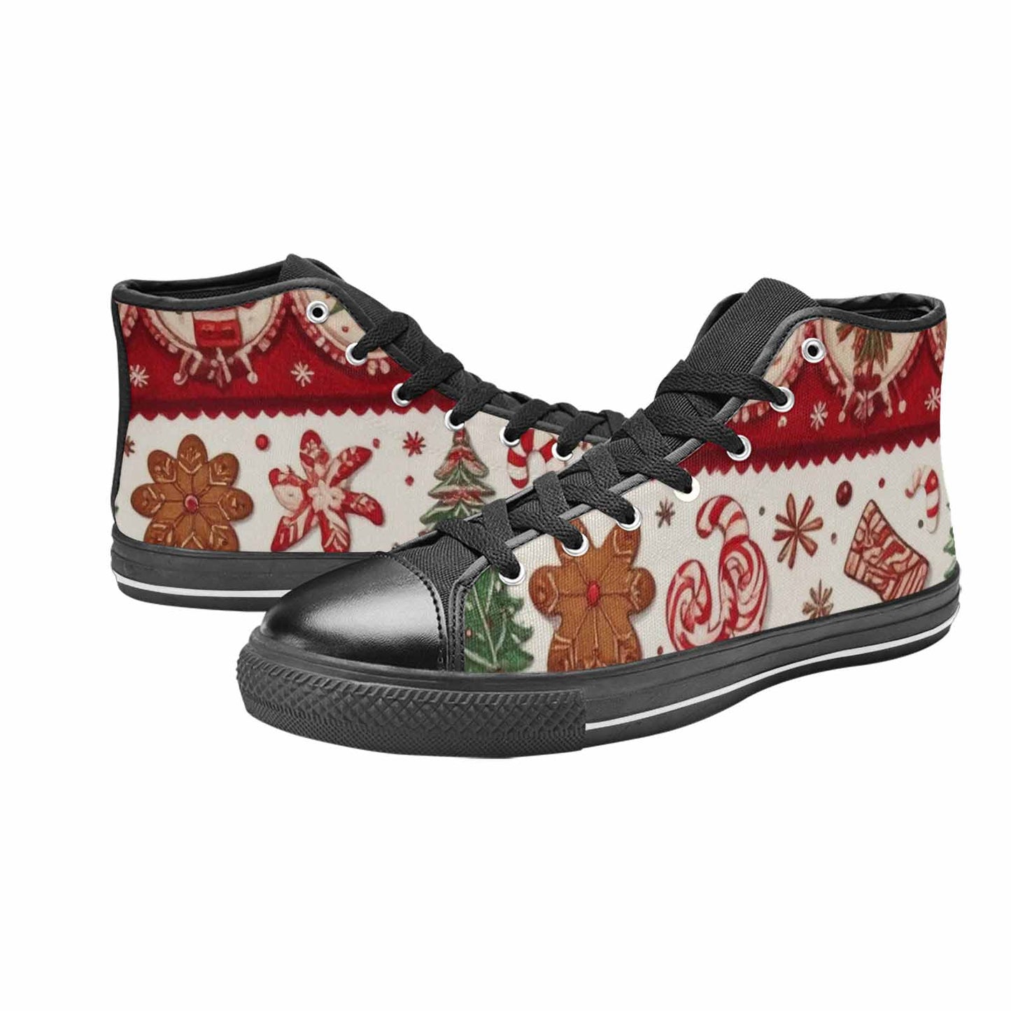 WOMEN'S Christmas Holly Snowflake High Top Canvas Vibrant Chaos Custom Sneakers