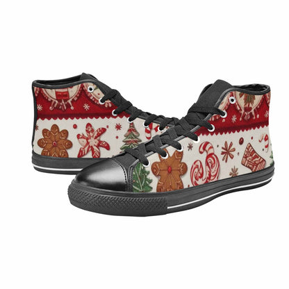 WOMEN'S Christmas Holly Snowflake High Top Canvas Vibrant Chaos Custom Sneakers