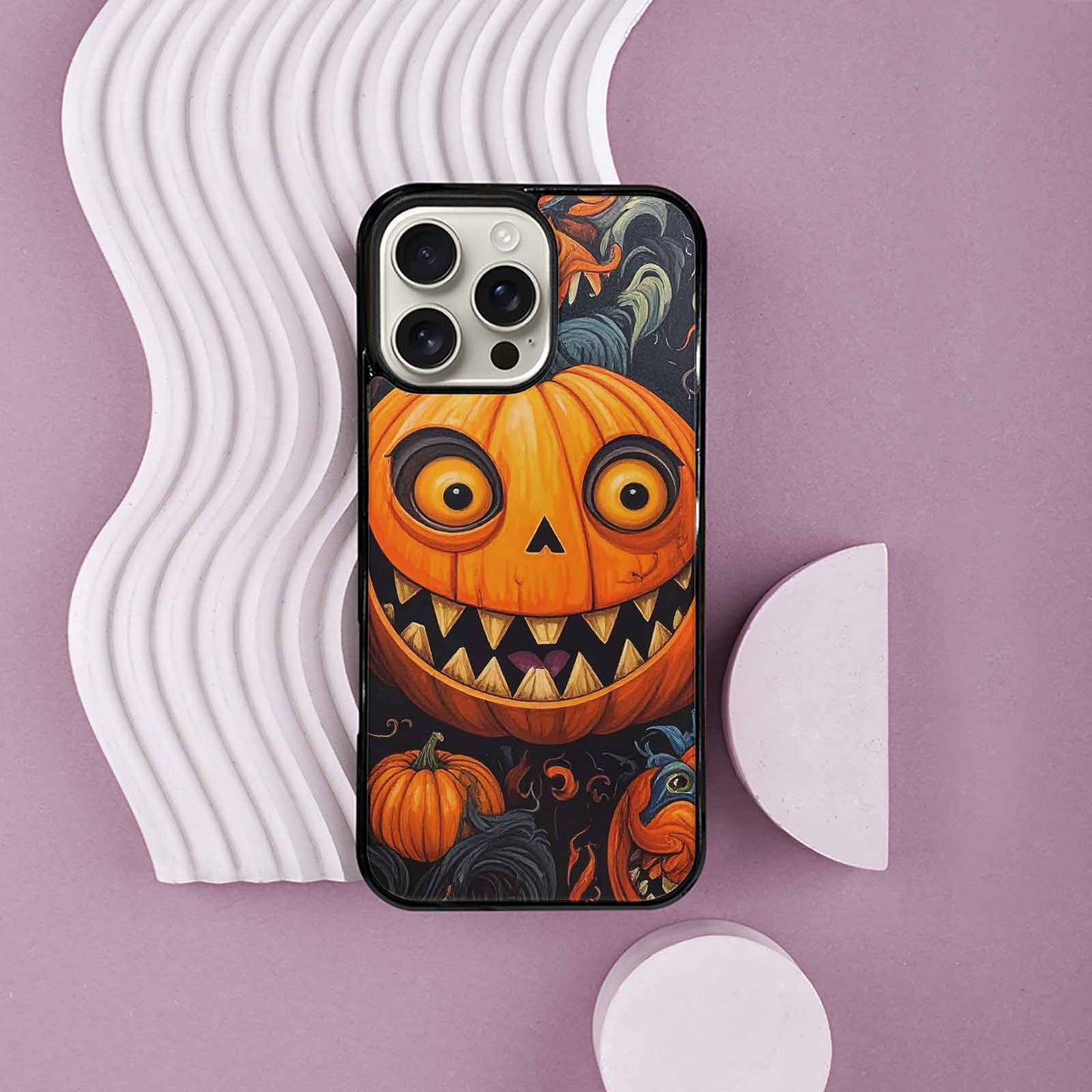 iPhone 16 Pro Max Case — Cartoon Pumpkin Monster, Custom Printed Phone Case