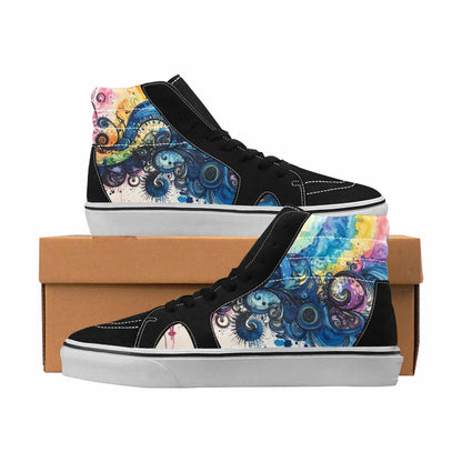MEN'S Tie Dye Black & Blue Ink High Top Canvas Unique Print Aesthetic Customized Sneakers