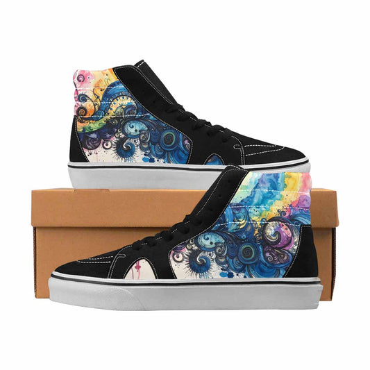 MEN'S Tie Dye Black & Blue Ink High Top Canvas Unique Print Aesthetic Customized Sneakers
