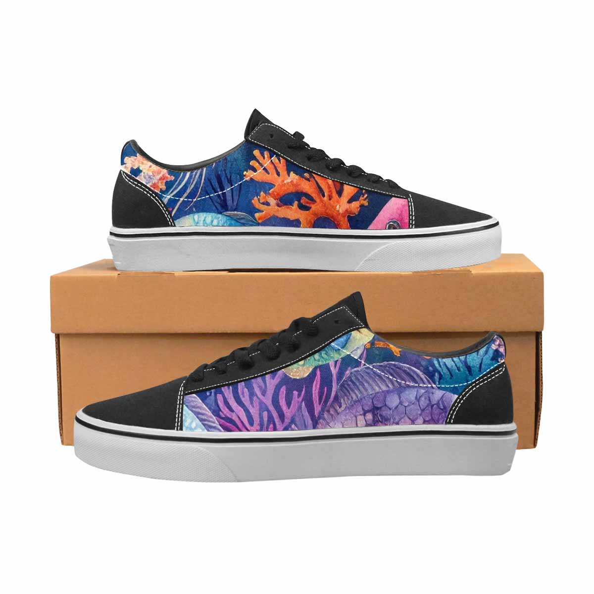 WOMEN'S Fish Scale Coral Canvas Lace-Up Neon Fantasy Custom Sneakers