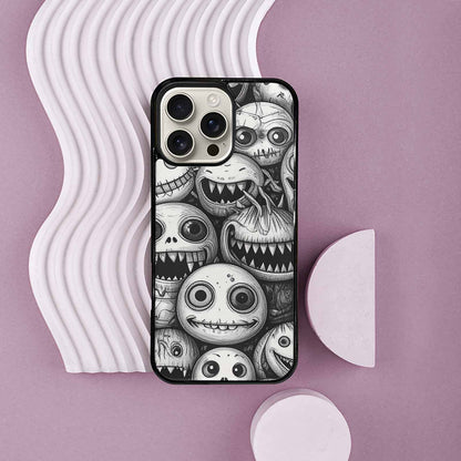 iPhone 16 Pro Max Case — Black And White Monster Face Collage, Custom Designed Case Cover