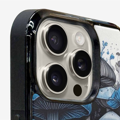 iPhone 15 Pro Max Case — Mushrooms General Black Blue Ink Mushrooms, Custom Designed Case Cover