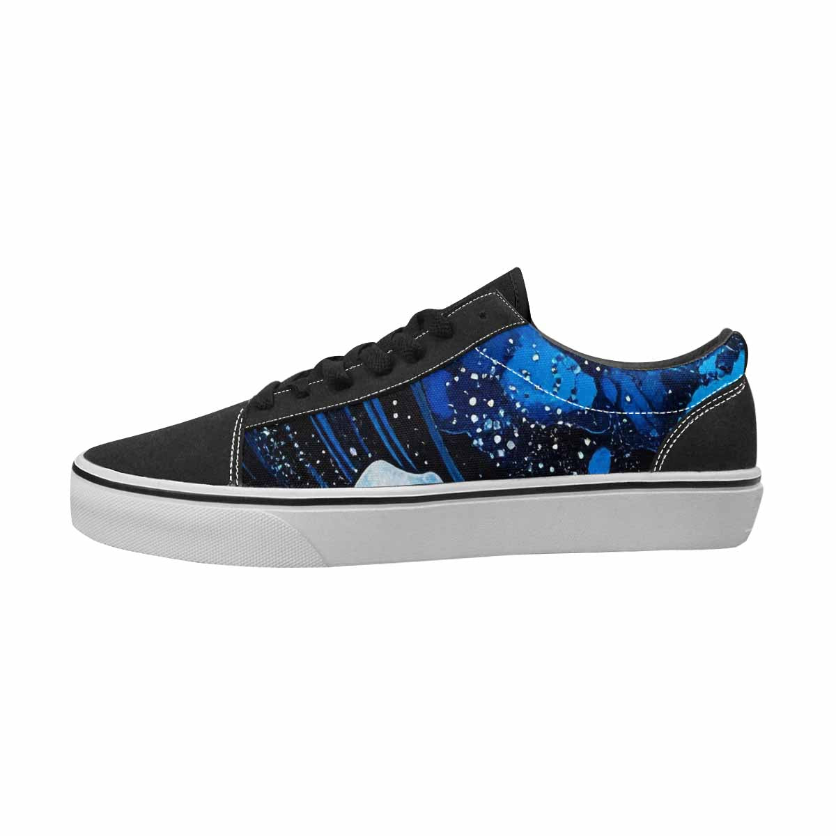 WOMEN'S Nautical Waves Black & Blue Ink Canvas Graphic Print Cottagecore Custom Shoes