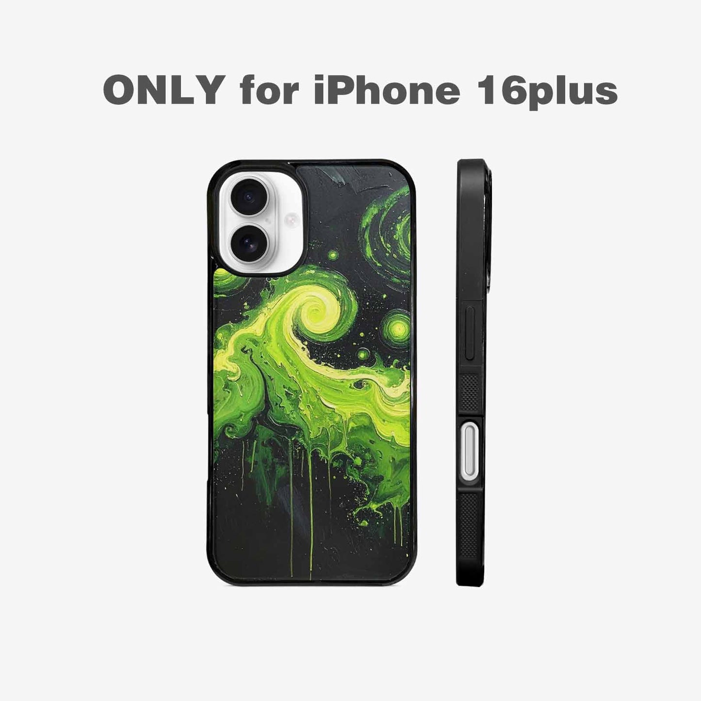iPhone 16 Plus Case — Melting Galaxy Acid Green, Custom Designed Case Cover