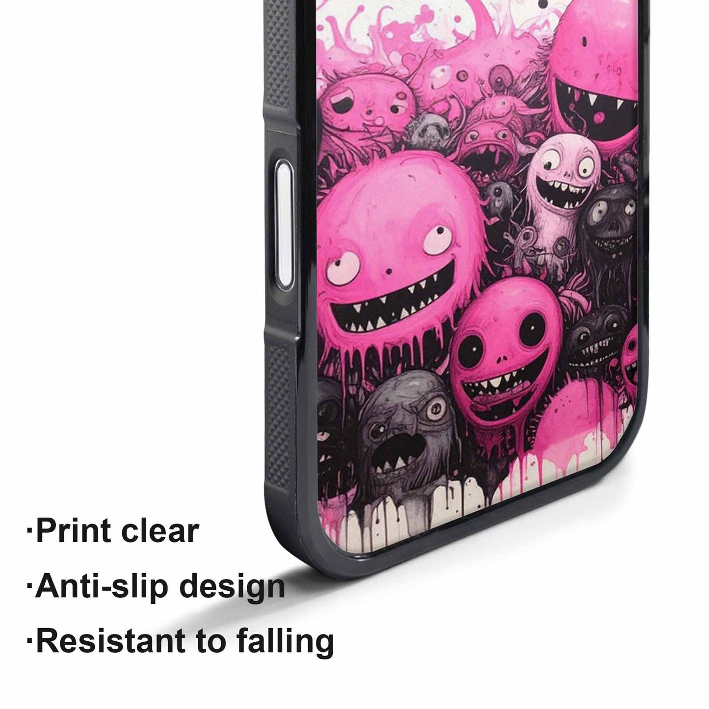 iPhone 17 Pro Case — Black Pink Ink Monsters General Cartoon, Customized Protective Case
