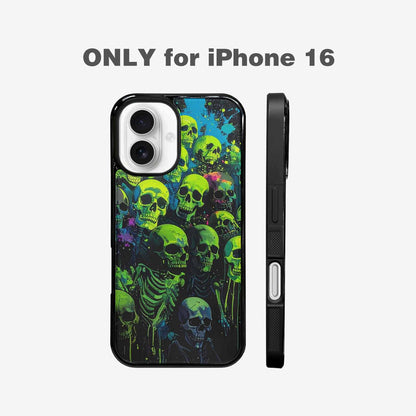 iPhone 16 Case — Skeletons Neon Green Glow Skeletons Pattern, Custom Made Phone Cover