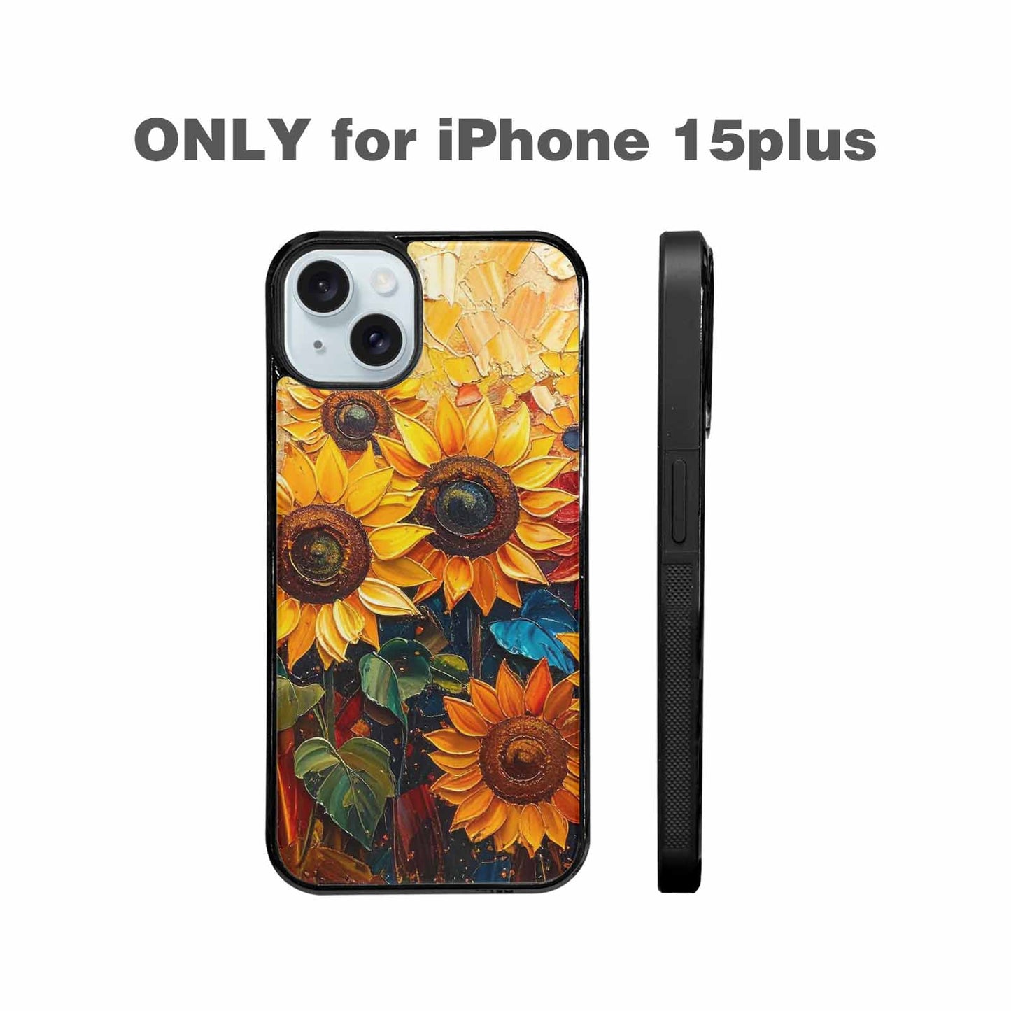 iPhone 15 Plus Case — Impressionist Sunflower Brushstroke Pattern Hundreds Of, Custom Print Case Cover