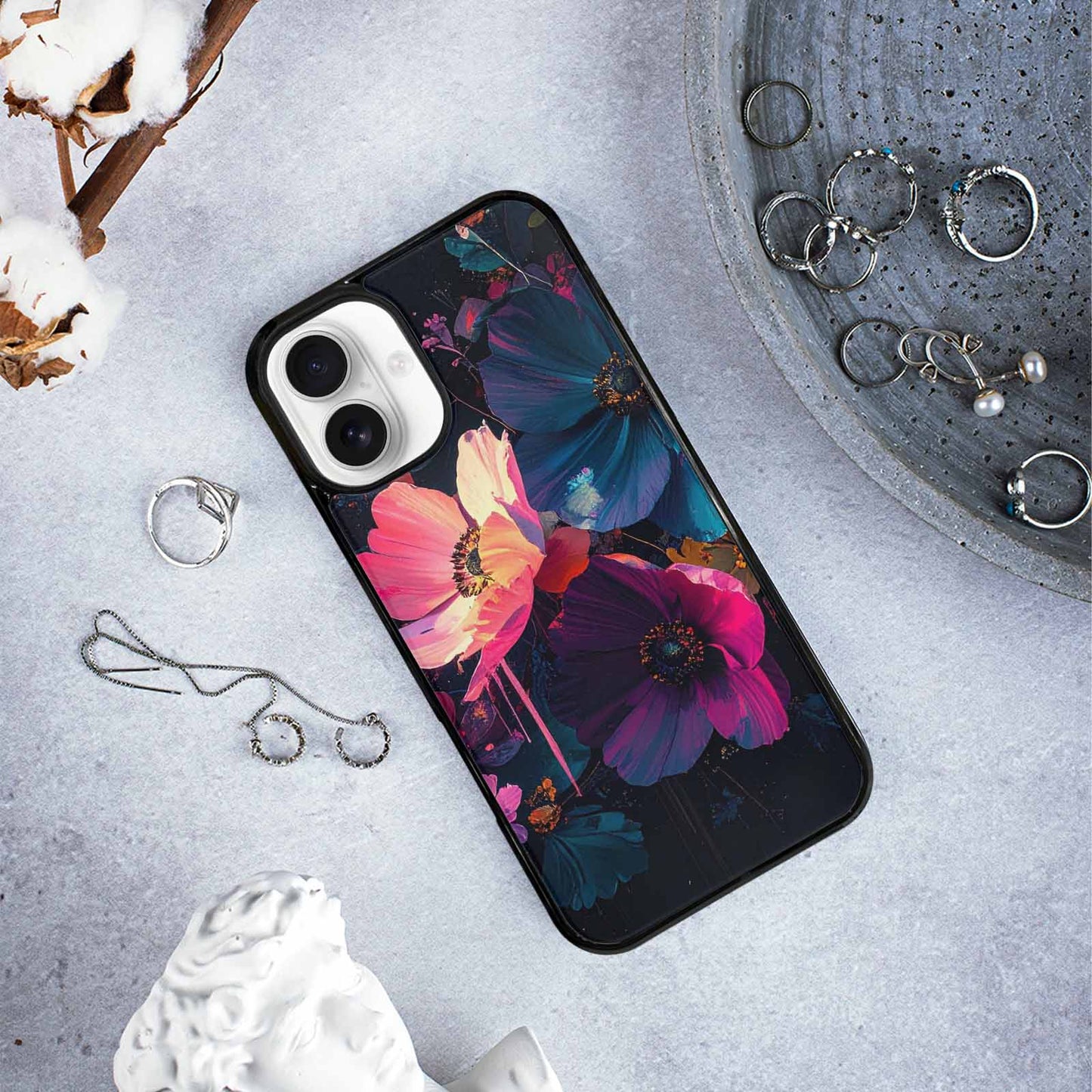 iPhone 16 Plus Case — Shadowy Glitch Floral Pattern Hundreds Of, Custom Art Phone Cover
