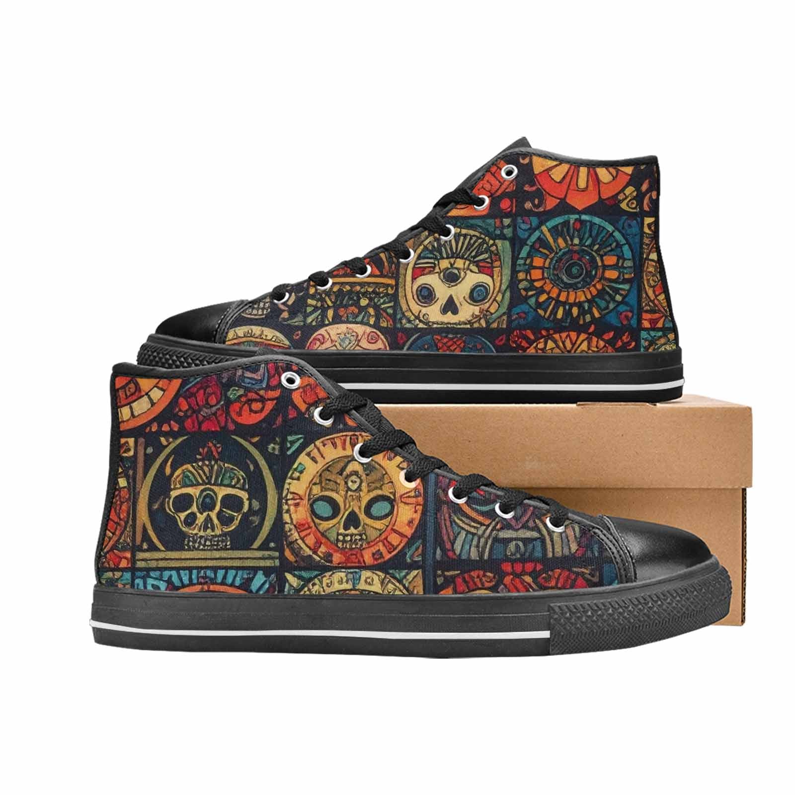 MEN'S Skulls - Tribal-Patterned- High Top Canvas Wallpaper Art Custom Shoes