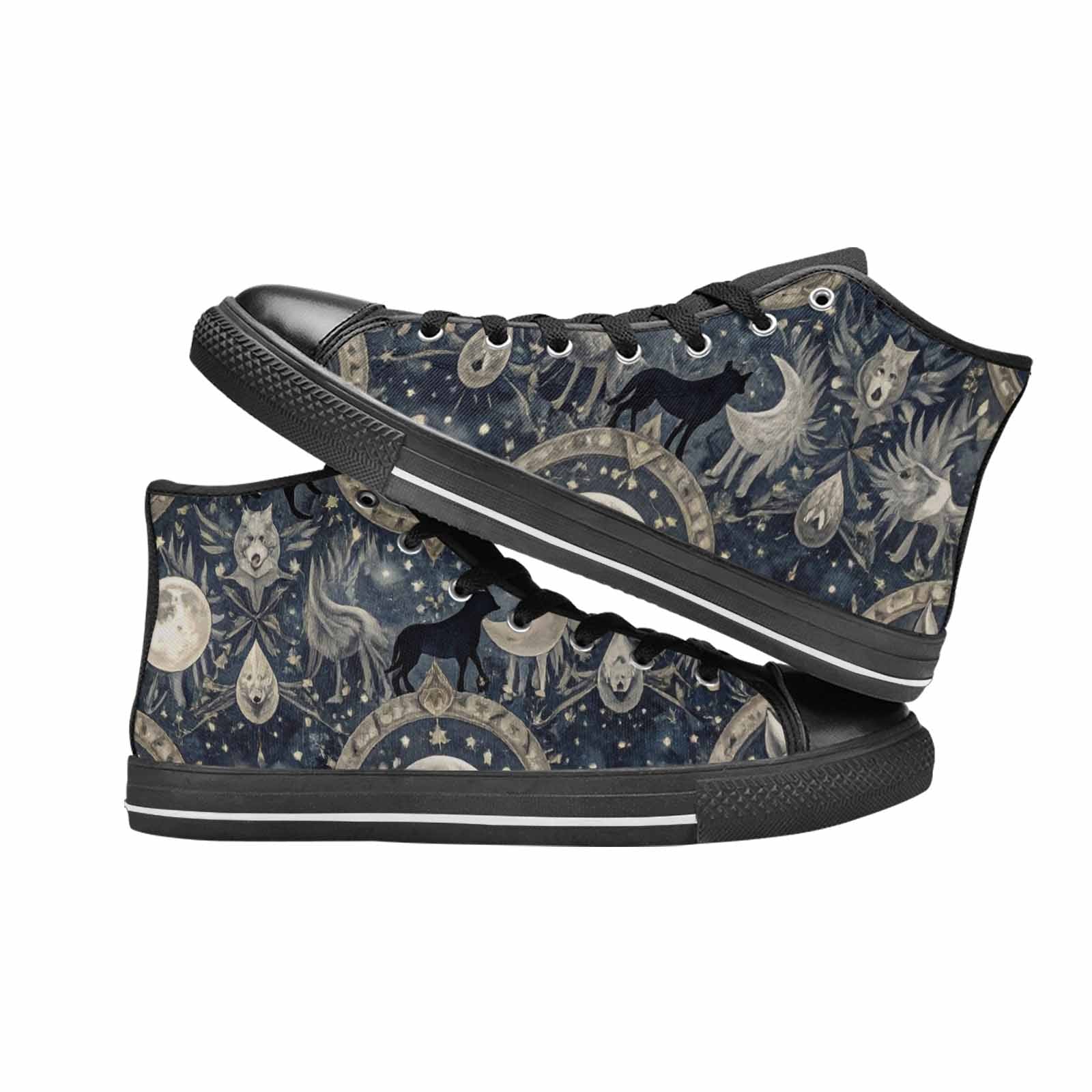 WOMEN'S Wolves Everywhere Collage High Top Canvas Surreal Custom Shoes