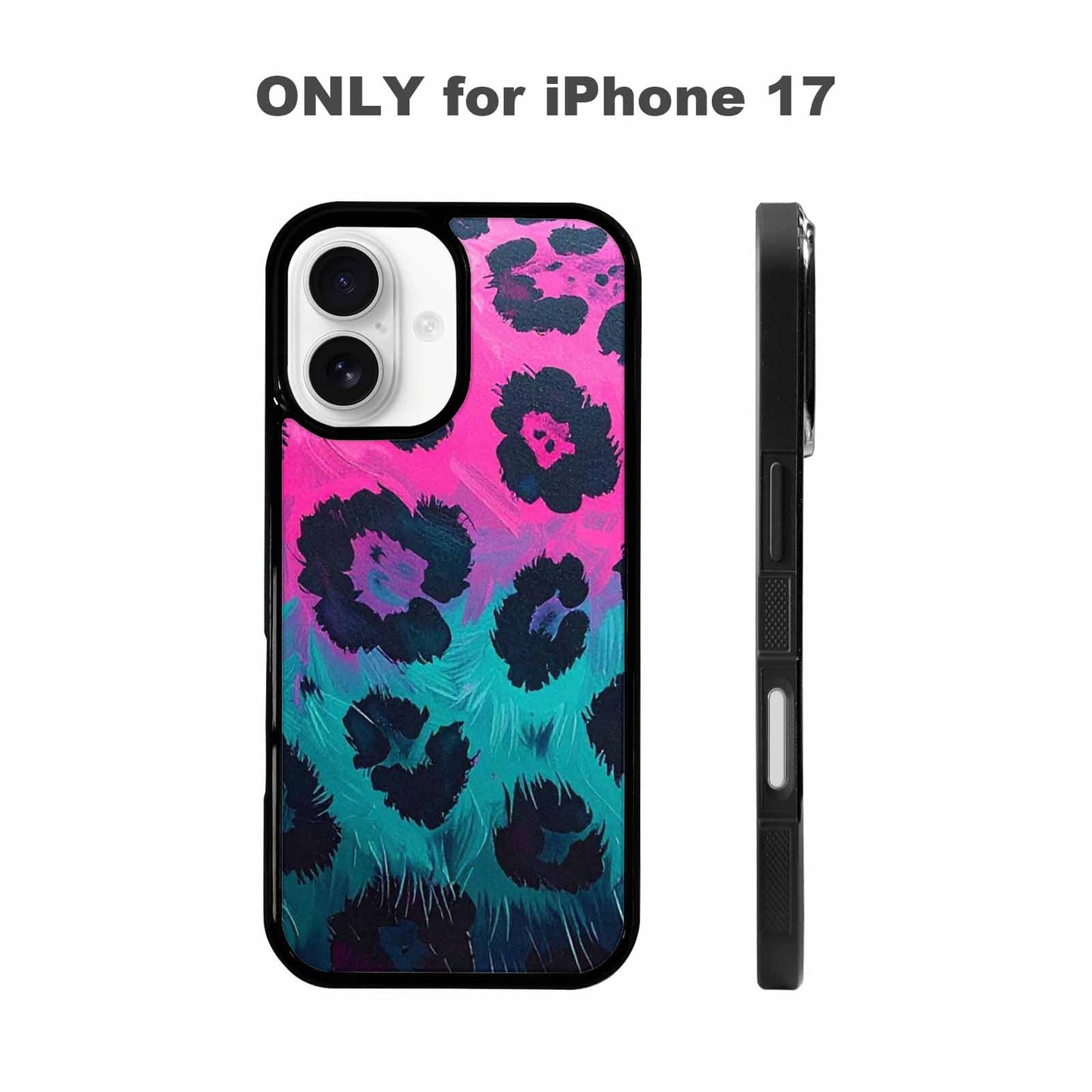 iPhone 17 Case — Leopard Neon Pink Teal Airbrush Animal, Custom Art Phone Cover