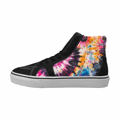 MEN'S Tie Dye Black & Pink Ink High Top Canvas Custom Fashion Dark Academia Handmade Custom Shoes