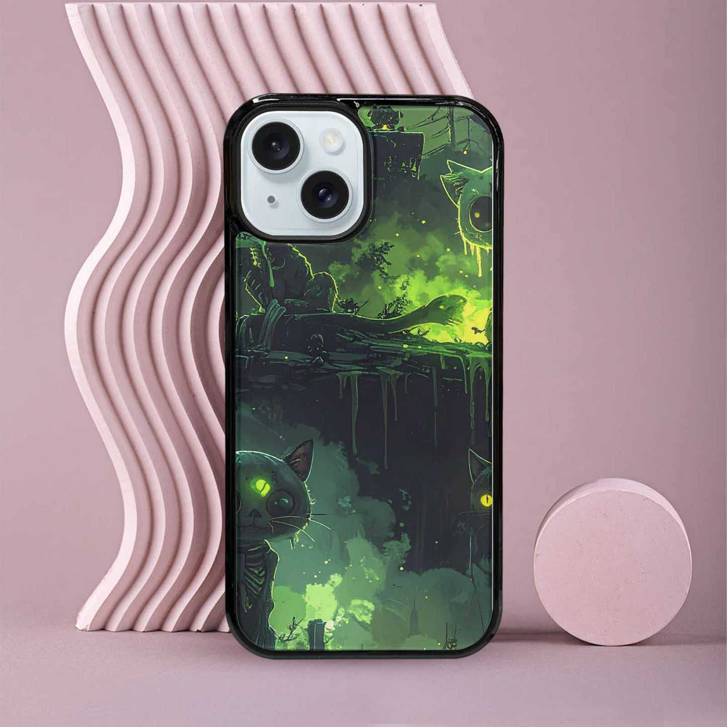 iPhone 15 Case — Toxic Melting Skeleton Cats Small Toxic, Original Design Phone Case