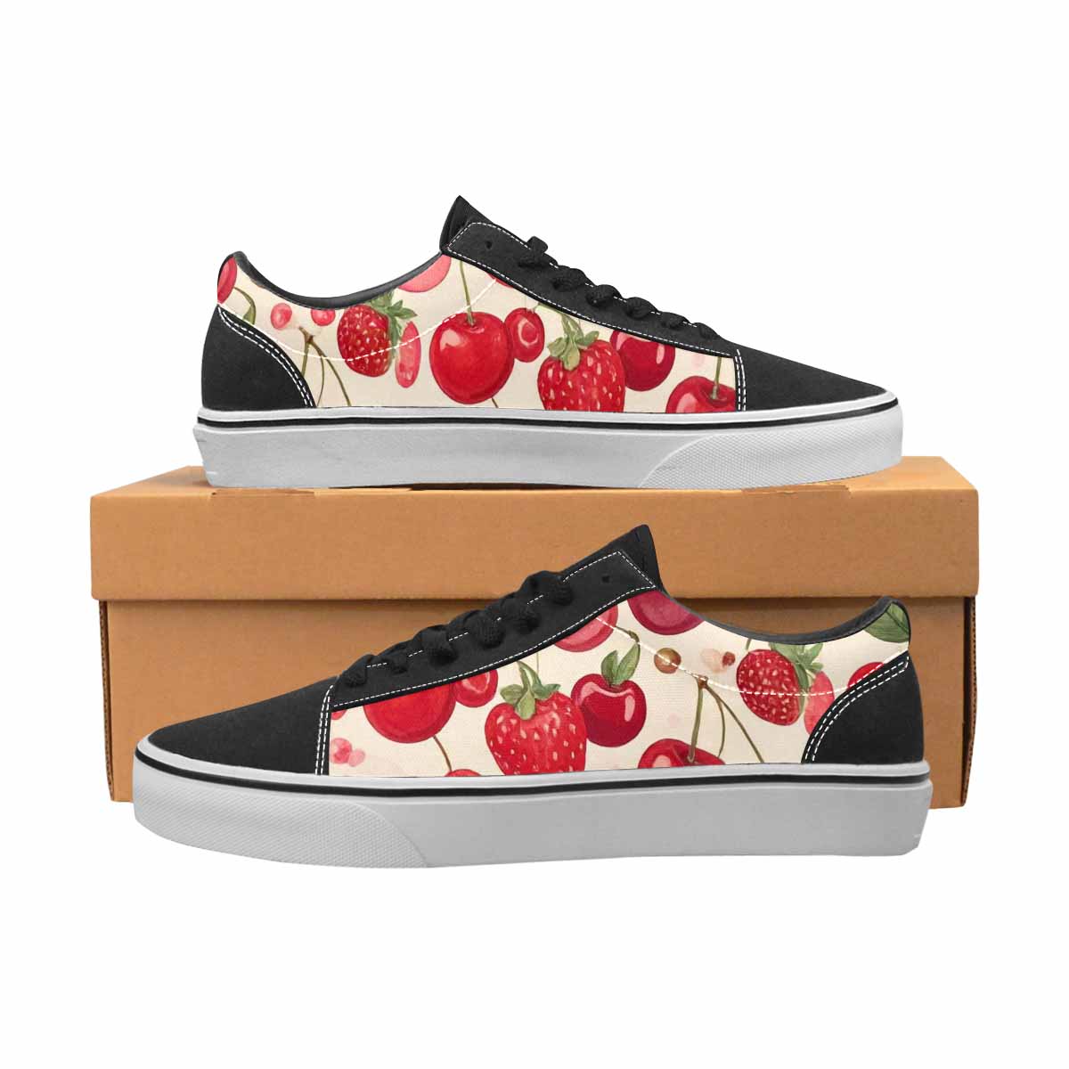 WOMEN'S Cherry Fruit Print Canvas Lace-Up Neon Fantasy Shoes