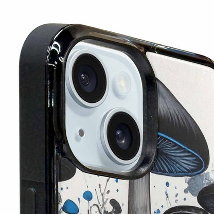 iPhone 15 Plus Case — Mushrooms General Black Blue Ink Mushrooms, Unique Phone Case Design