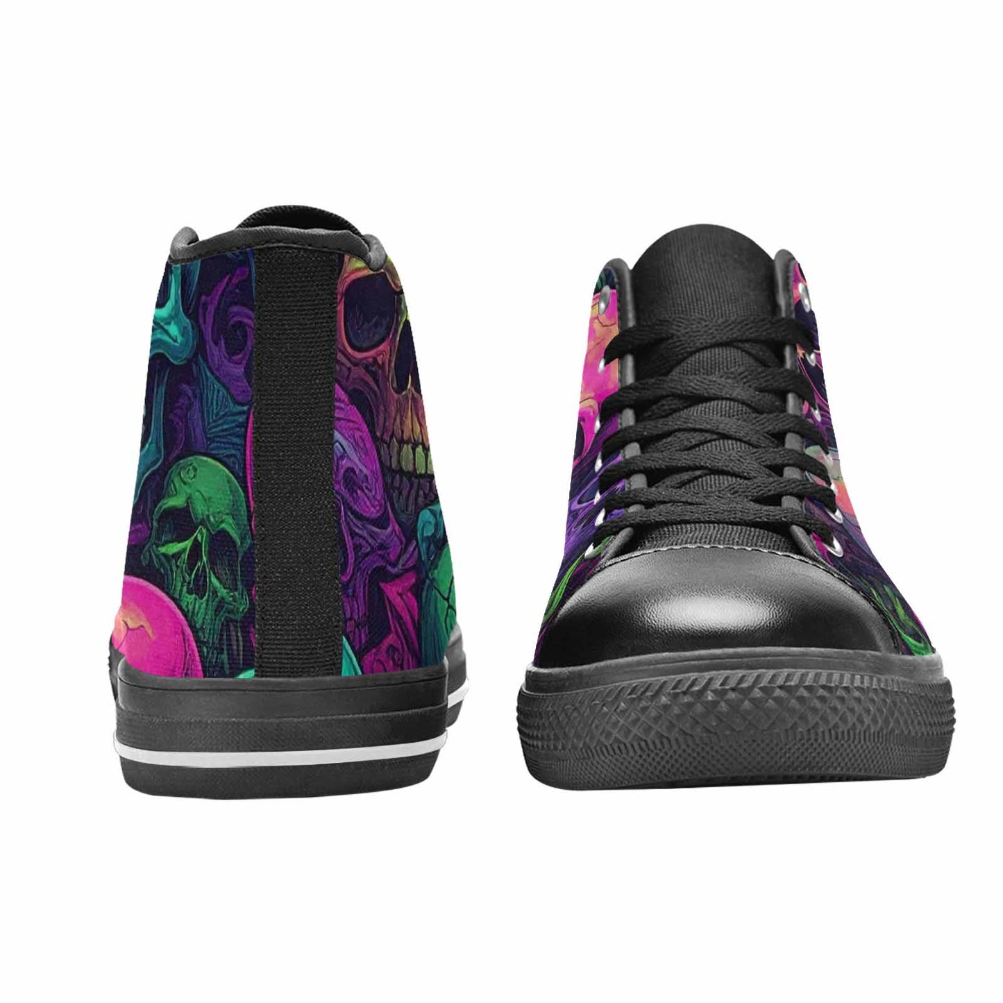 WOMEN'S Skulls - Neon High Top Canvas Wallpaper Art Shoes