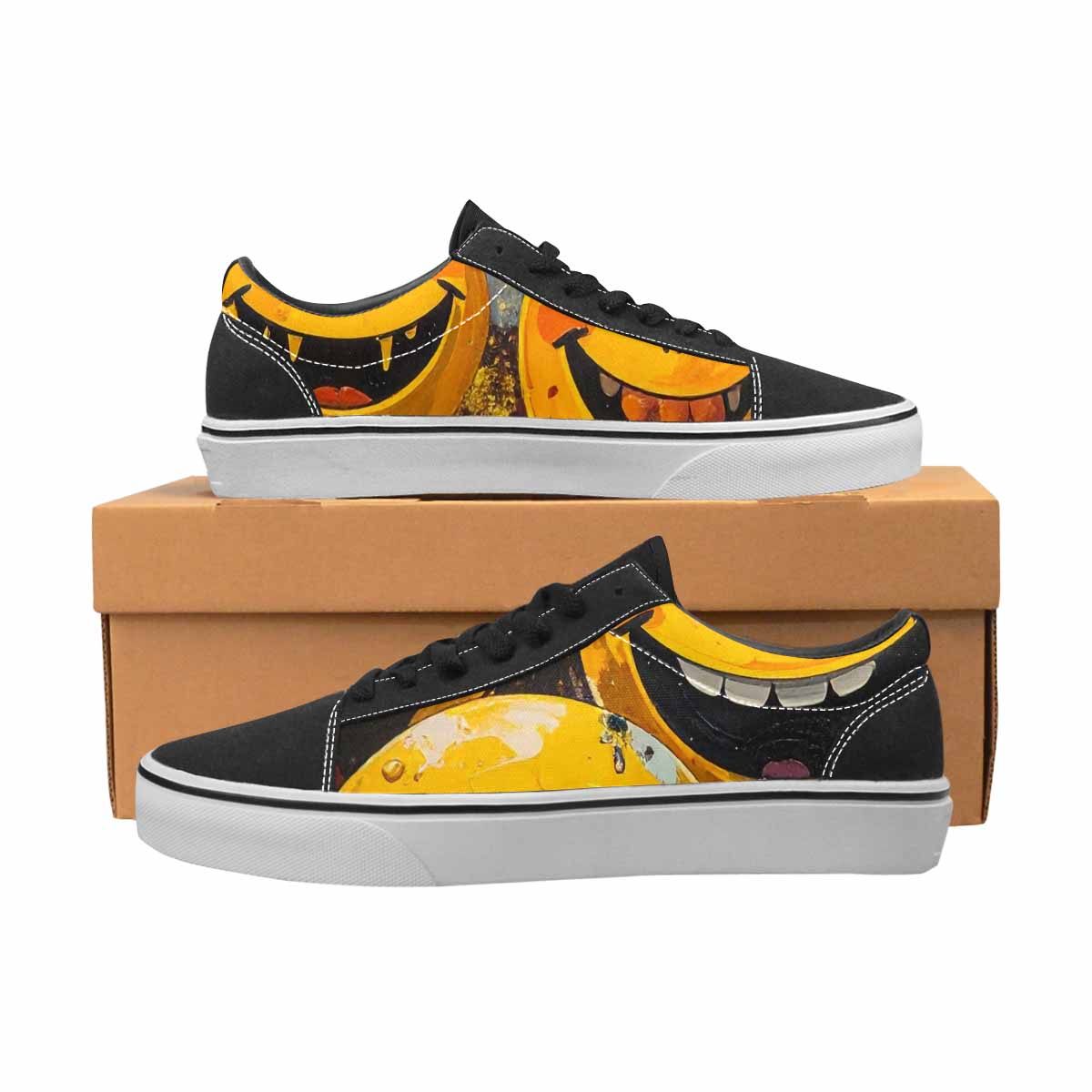 WOMEN'S Melting Moon Smiley — Lace-Up Canvas Wallpaper Art Custom Sneakers