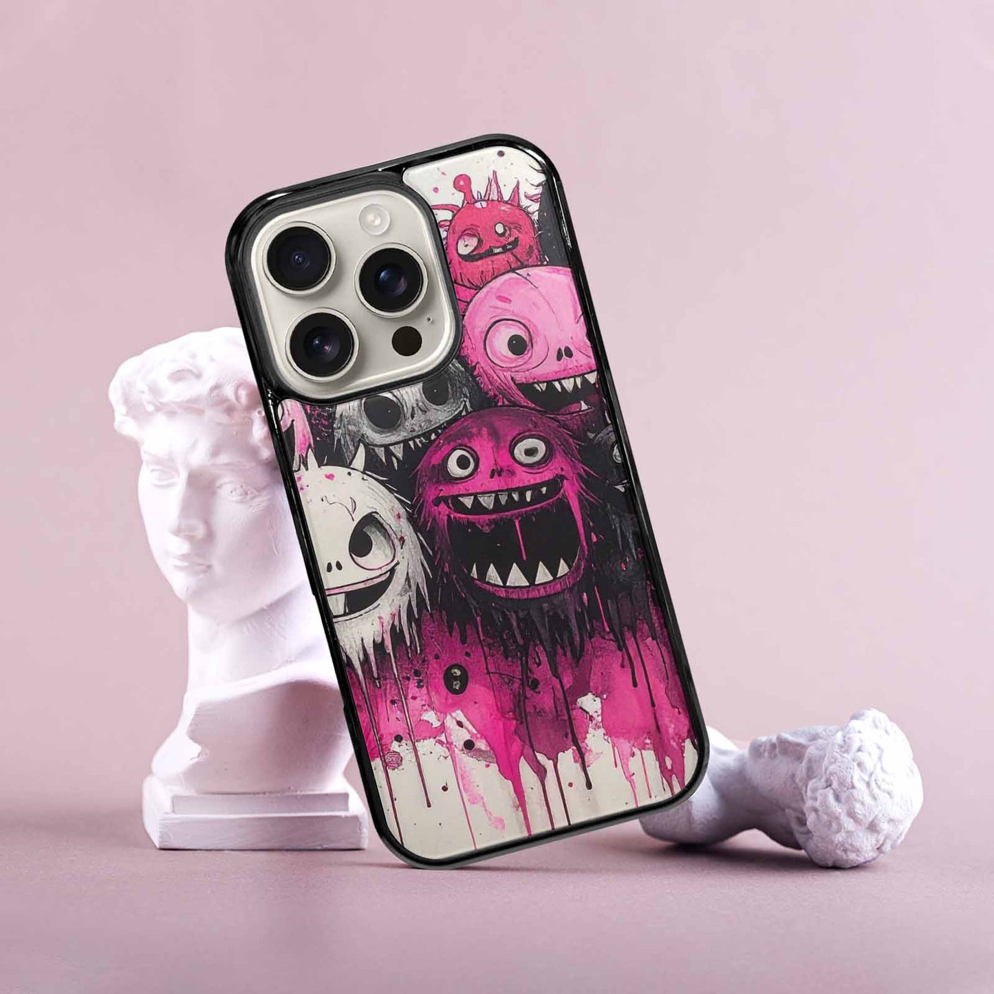 iPhone 16 Pro Case — Monsters General Black Pink Ink Cartoon, Custom Print Case Cover