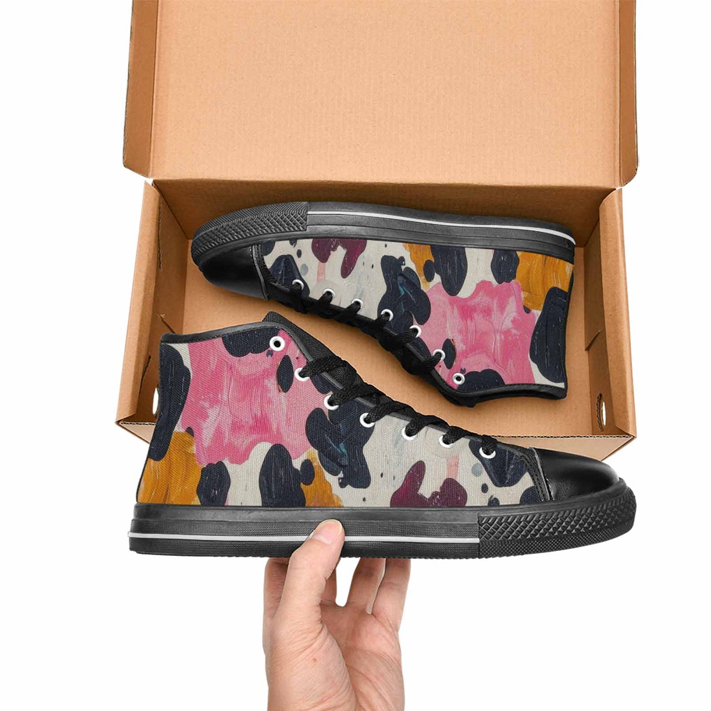 WOMEN'S Cow Animal Print High Top Canvas Wallpaper Art Custom Shoes