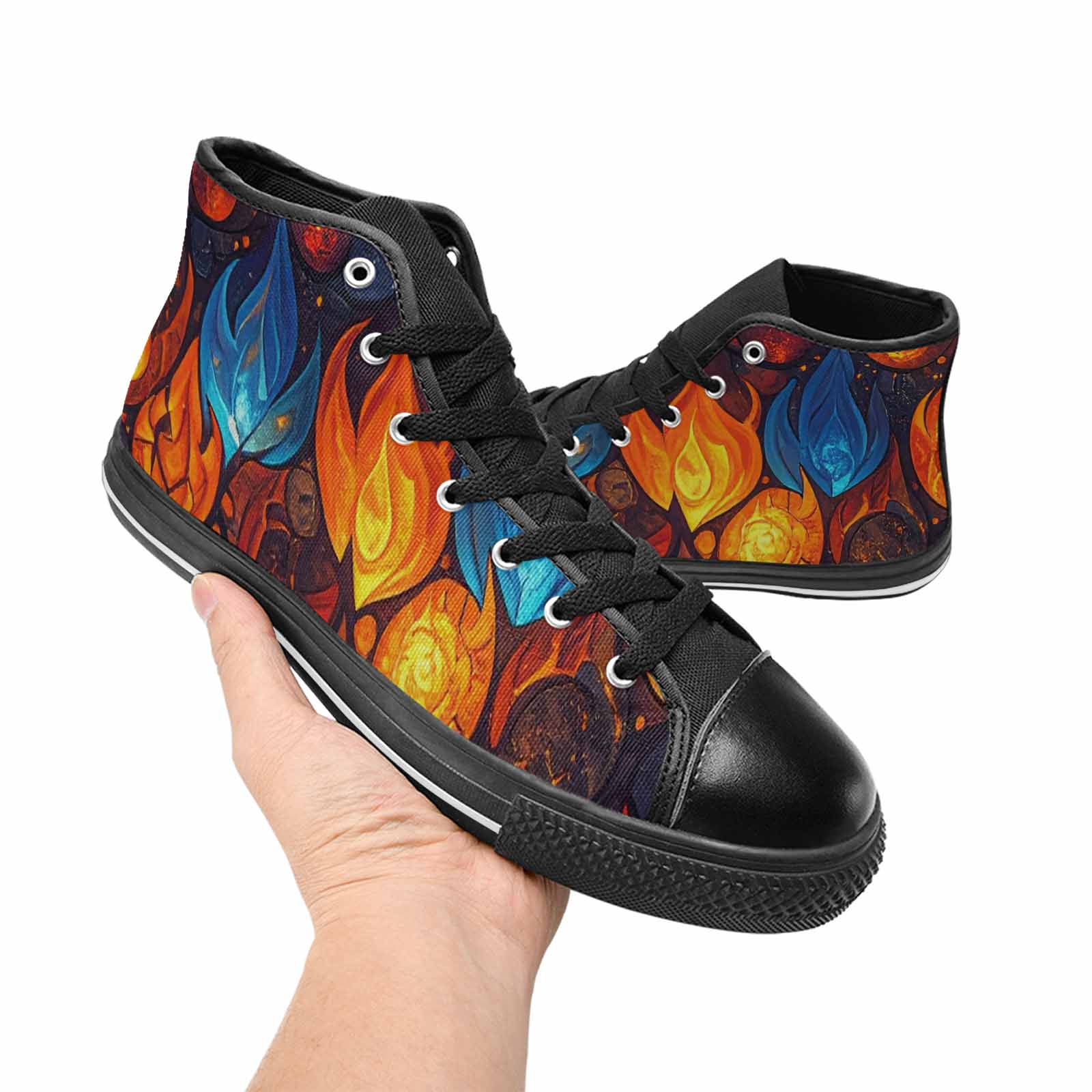 WOMEN'S Fire Flame High Top Canvas Grunge Custom Shoes