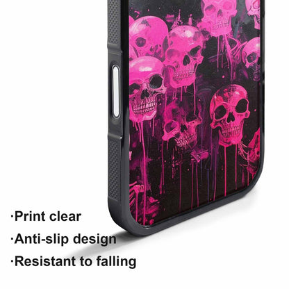iPhone 17 Pro Max Case — Skeletons Neon Pink Glowskelet Original Art, Custom Art Phone Cover