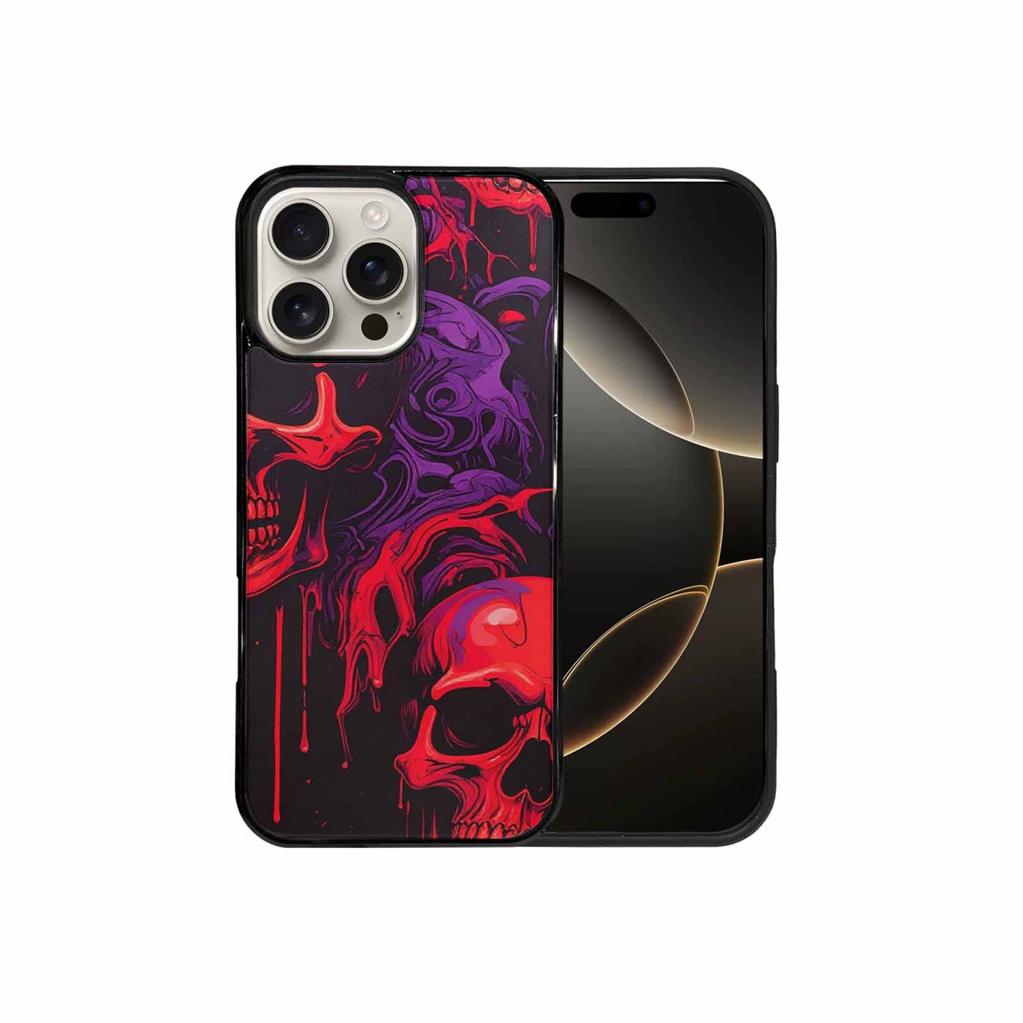 iPhone 16 Pro Max Case — Red Purple Skeletons Neon Drip Melting, Custom Print Case Cover